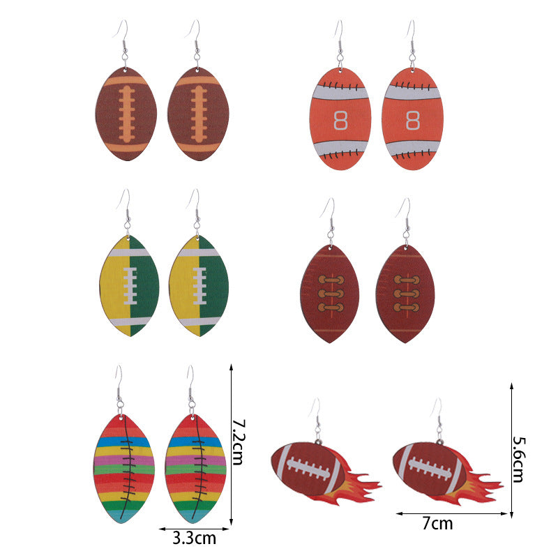 Wholesale Sports Style Super American Football Wooden Earrings